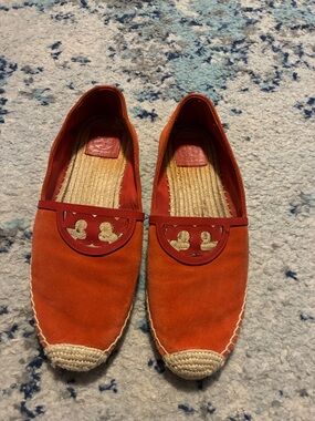 Tory Burch Orange & Pink Ines Suede Espadrille Flats 10.5 shoes